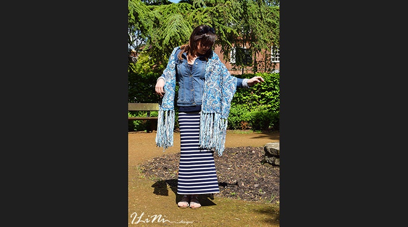 OOAK Handmade wrap / shawl in crazy felt technique from blue fibres ( wool / silk / synthetic / mohair )