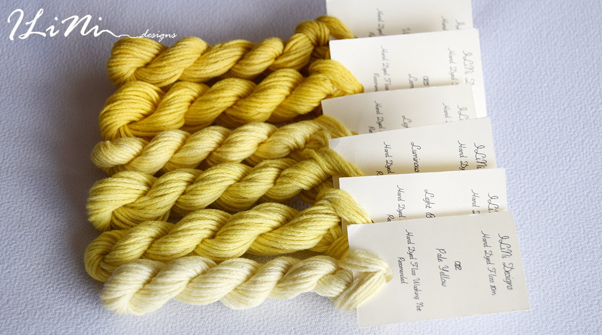 Hand dyed cotton thread / floss (6 strands) light brilliant yellow colour (014) for cross stitch / embroidery
