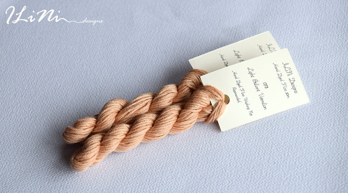 Hand dyed cotton thread / floss (6 strands) light brilliant vermilion (073) for cross stitch / embroidery