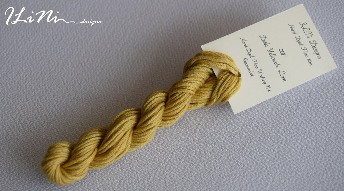 Hand dyed cotton thread / floss (6 strands) dark yellowish lime colour (007) for cross stitch / embroidery
