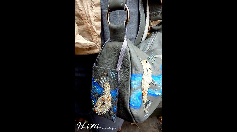 Koi - OOAK handmade leather handbag with painted detail and appliqué