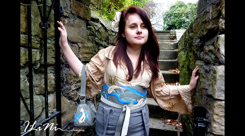 Koi - OOAK handmade leather handbag with painted detail and appliqué