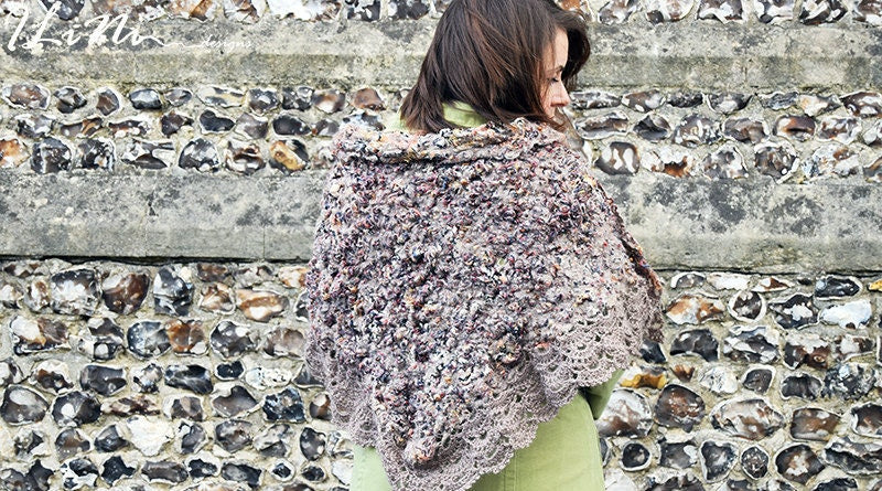 OOAK Handmade wrap / shawl in crazy felt technique from brown fibres ( wool / silk / alpaca / synthetic / mohair ) and knitted detail