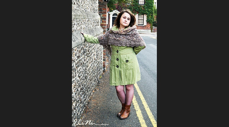 OOAK Handmade wrap / shawl in crazy felt technique from brown fibres ( wool / silk / alpaca / synthetic / mohair ) and knitted detail