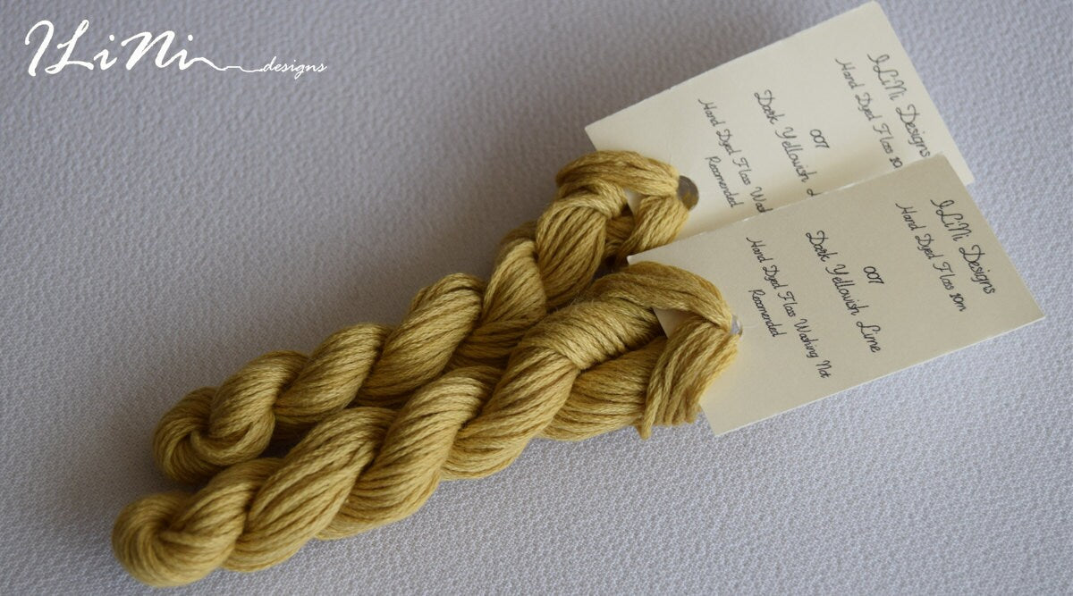 Hand dyed cotton thread / floss (6 strands) dark yellowish lime colour (007) for cross stitch / embroidery