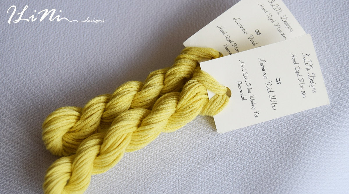 Hand dyed cotton thread / floss (6 strands) luminous vivid yellow colour (015) for cross stitch / embroidery