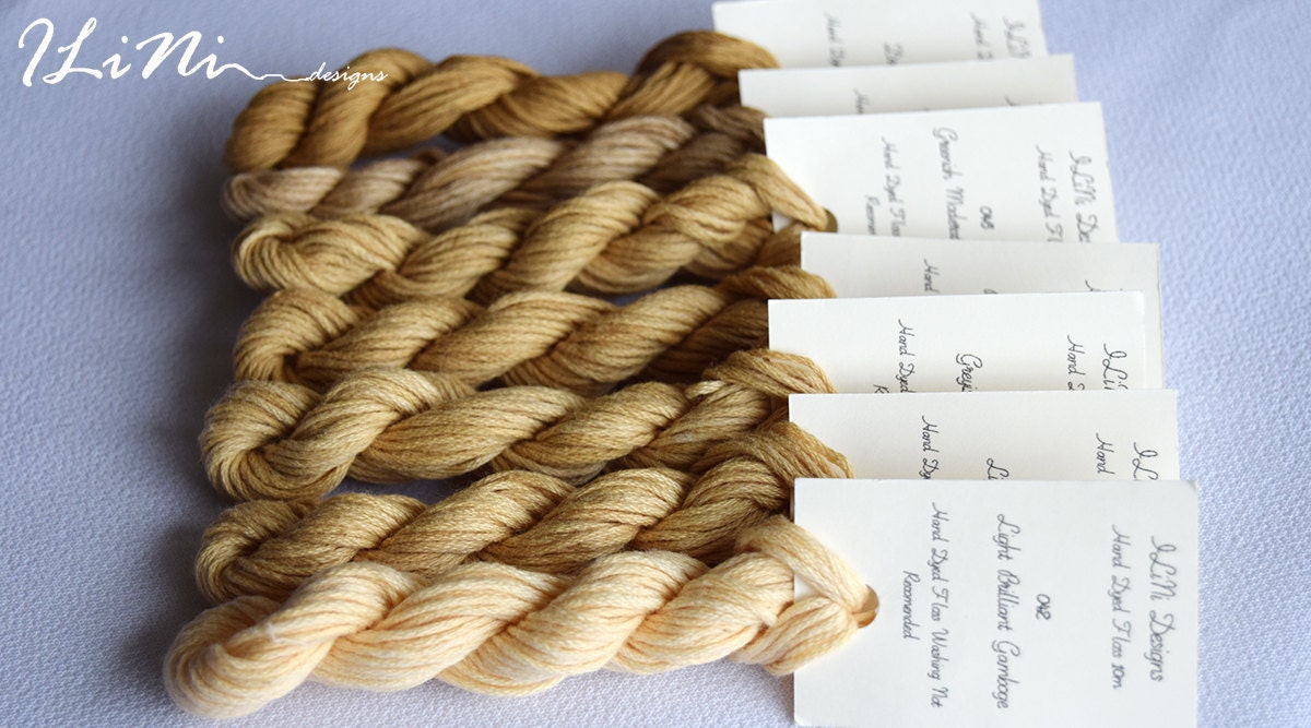 Hand dyed cotton thread / floss (6 strands) greenish moderate gamboge (046) for cross stitch / embroidery