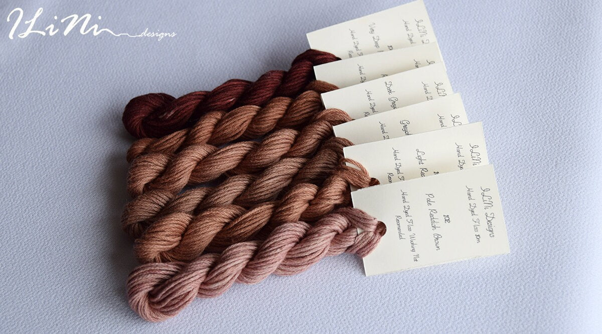 Hand dyed cotton thread / floss (6 strands) greyish reddish brown (104) for cross stitch / embroidery