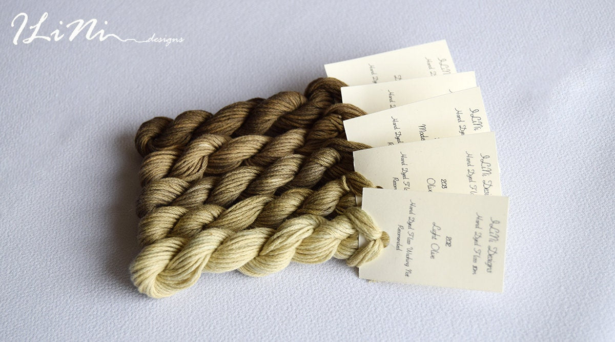 Hand dyed cotton thread / floss (6 strands) light olive (202) for cross stitch / embroidery