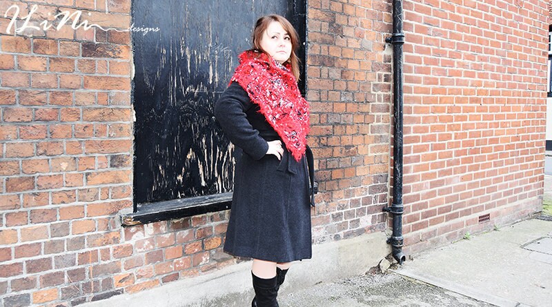 OOAK Handmade scarf / shawl in crazy felt technique from red and black fibres ( wool / silk / synthetic / mohair )