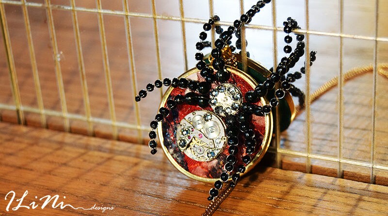 OOAK black spider steampunk necklace