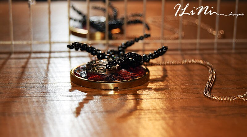 OOAK black spider steampunk necklace