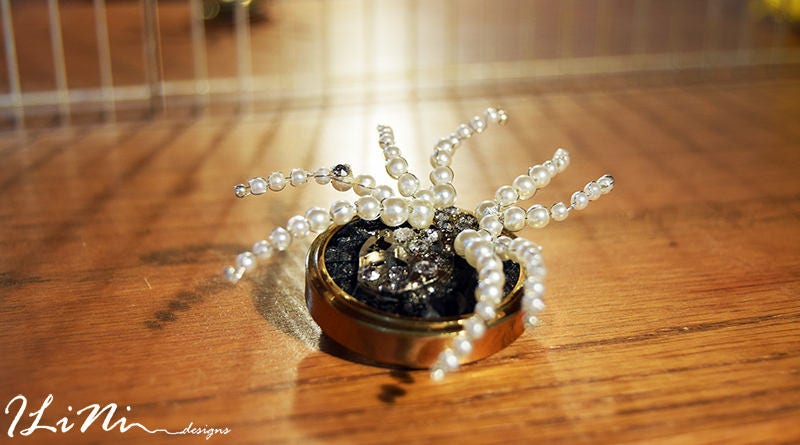 OOAK white spider steampunk brooch