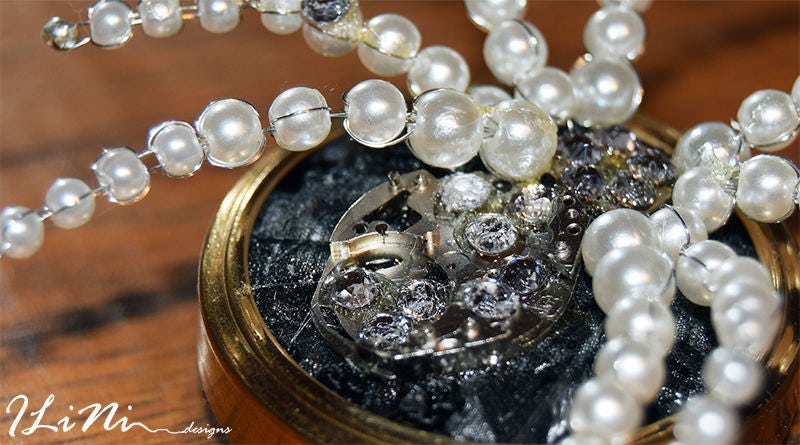 OOAK white spider steampunk brooch