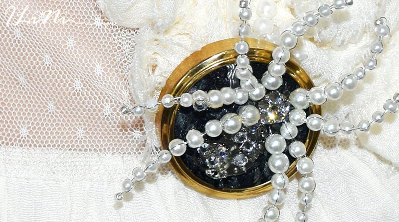 OOAK white spider steampunk brooch
