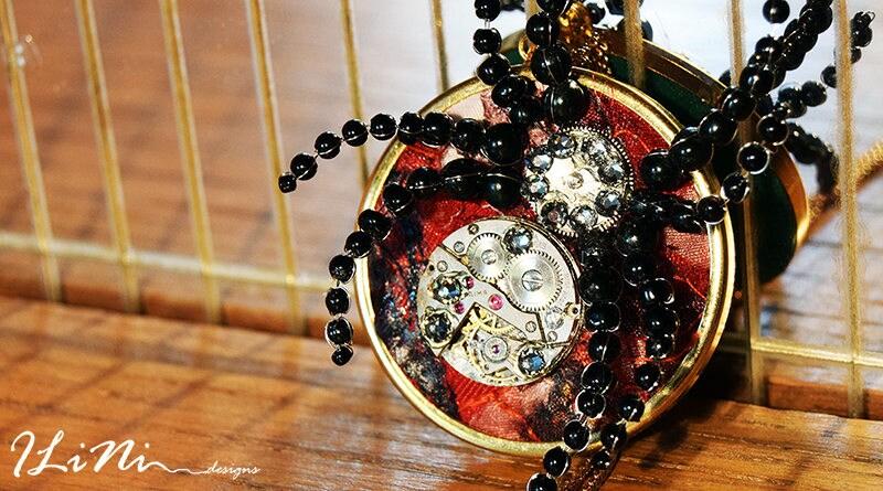 OOAK black spider steampunk necklace