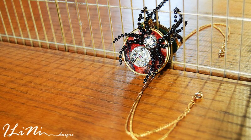 OOAK black spider steampunk necklace