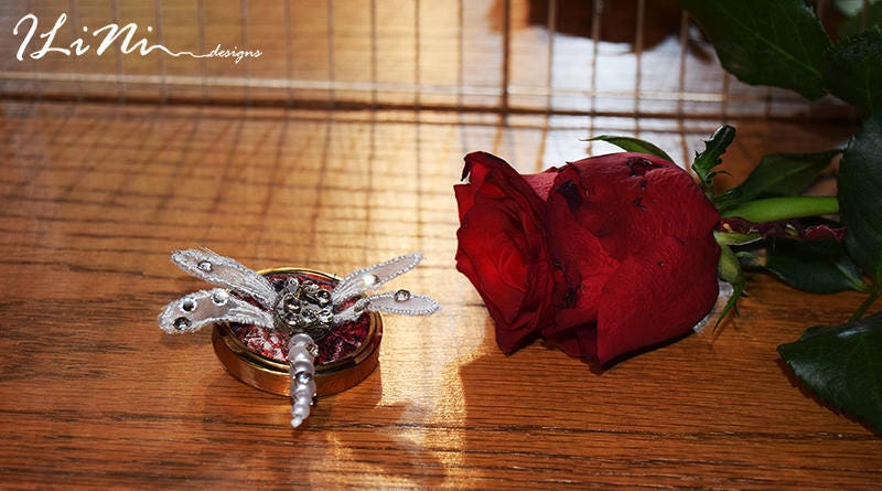 OOAK white dragonfly steampunk brooch