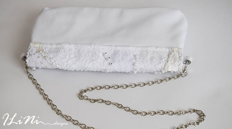 White - OOAK handmade leather evening handbag with silk roses perfect for a wedding
