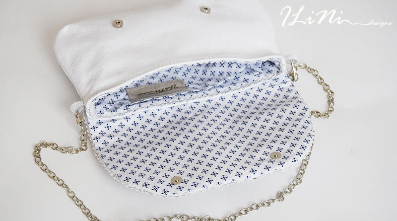 White - OOAK handmade leather evening handbag with silk roses perfect for a wedding