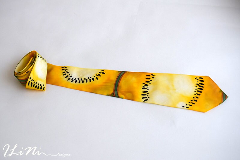 OOAK Hand Painted Unique Yellow Melon Silk Tie