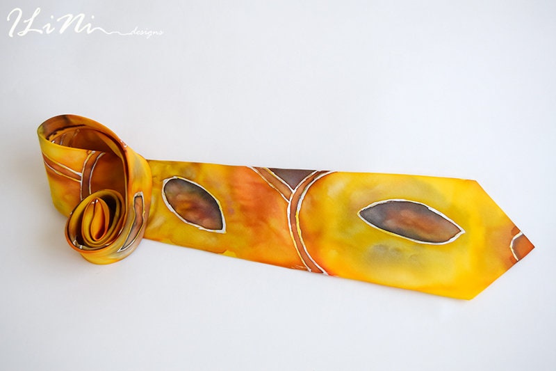 OOAK Hand Painted Unique Yellow Apricot Silk Tie
