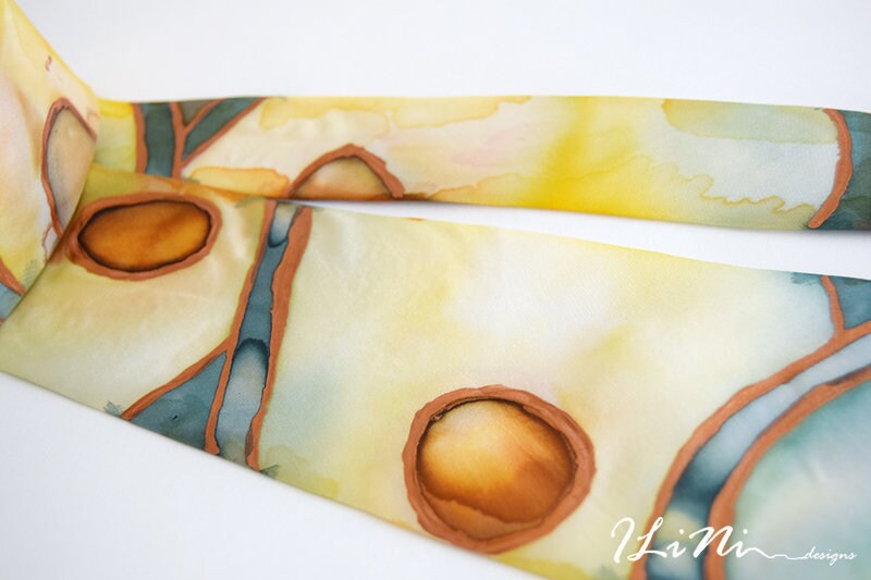 OOAK Hand Painted Unique Subtle Avocado Silk Tie