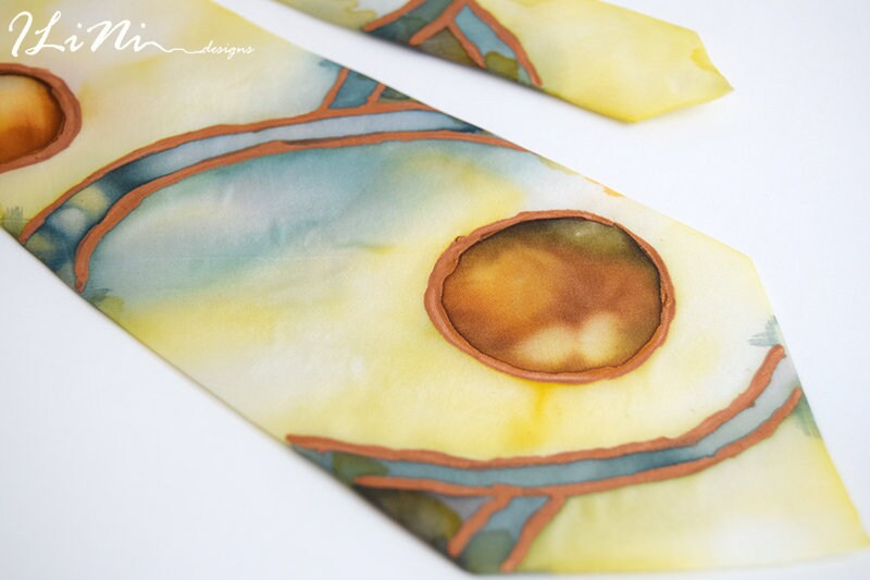 OOAK Hand Painted Unique Subtle Avocado Silk Tie