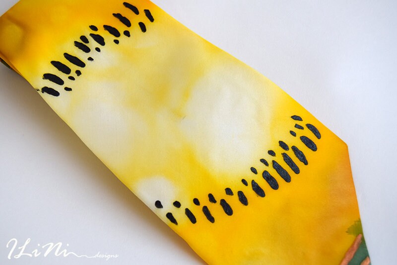 OOAK Hand Painted Unique Yellow Melon Silk Tie