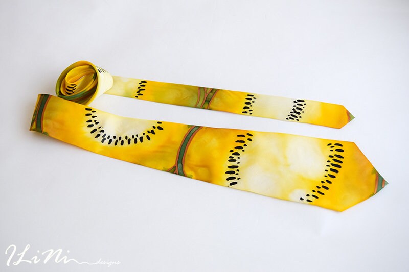 OOAK Hand Painted Unique Yellow Melon Silk Tie