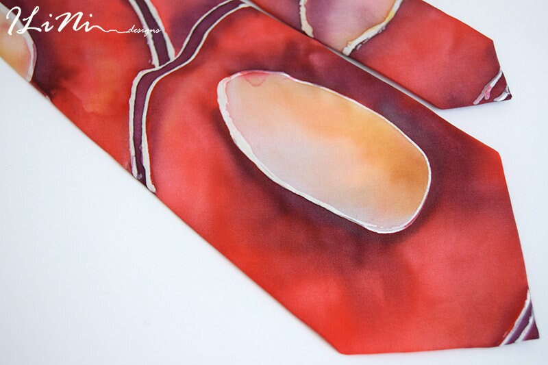 OOAK Hand Painted Unique Red Cherry Silk Tie