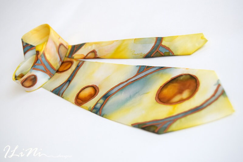 OOAK Hand Painted Unique Subtle Avocado Silk Tie