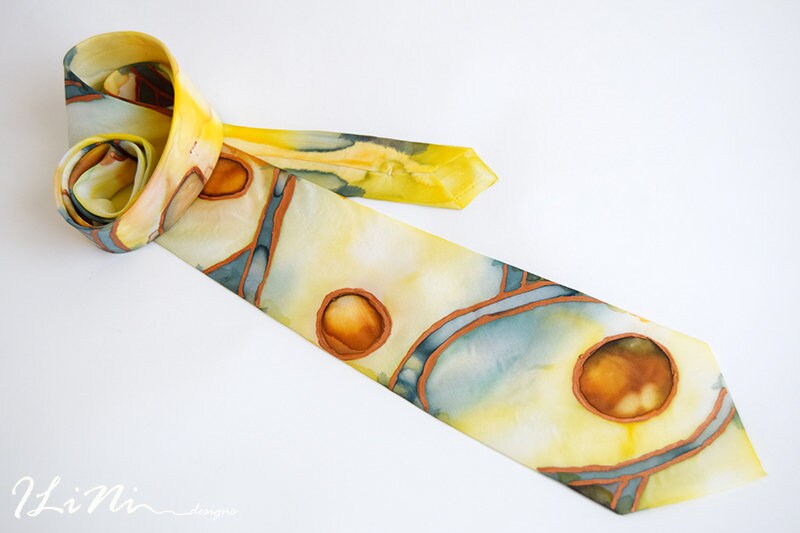 OOAK Hand Painted Unique Subtle Avocado Silk Tie
