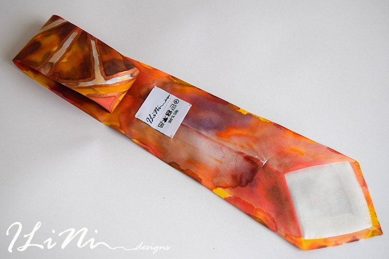 OOAK Hand Painted Unique Dreamy Blood Orange Silk Tie