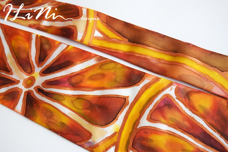 OOAK Hand Painted Unique Dreamy Blood Orange Silk Tie
