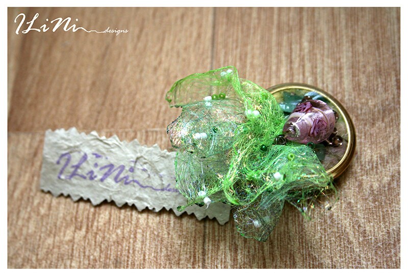 OOAK fuchsia floral brooch
