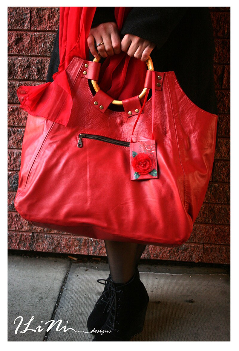 Rose - OOAK handmade leather handbag with altered fabric