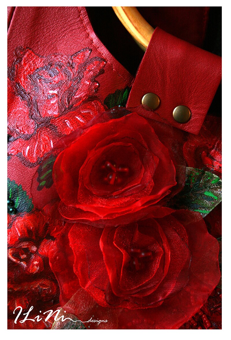Rose - OOAK handmade leather handbag with altered fabric