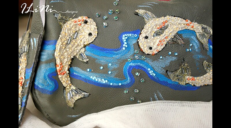Koi - OOAK handmade leather handbag with painted detail and appliqué