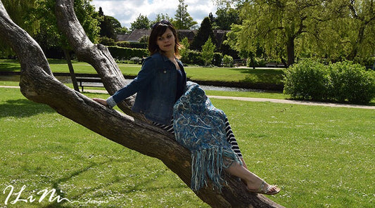 OOAK Handmade wrap / shawl in crazy felt technique from blue fibres ( wool / silk / synthetic / mohair )