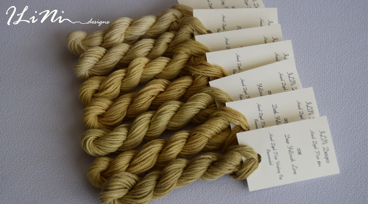 Hand dyed cotton thread / floss (6 strands) deep yellowish lime colour (008) for cross stitch / embroidery