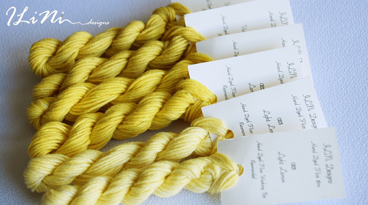 Hand dyed cotton thread / floss (6 strands) light lemon colour (023) for cross stitch / embroidery