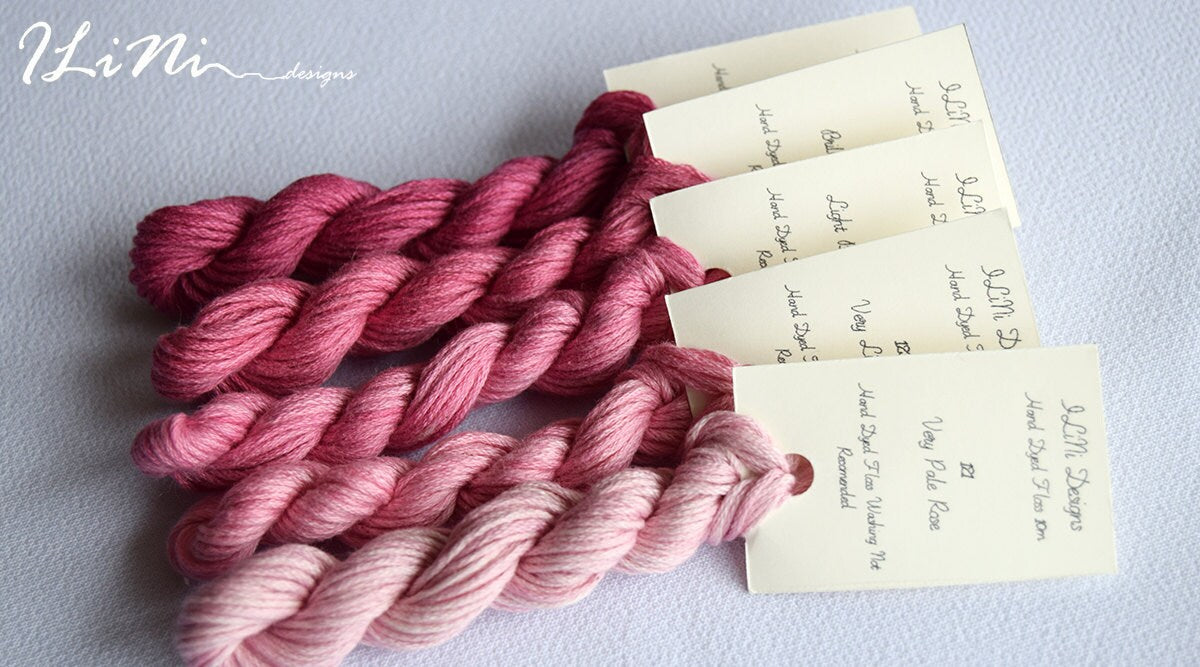 Hand dyed cotton thread / floss (6 strands) light brilliant rose (124) for cross stitch / embroidery