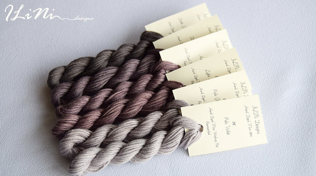 Hand dyed cotton thread / floss (6 strands) light aubergine (144) for cross stitch / embroidery