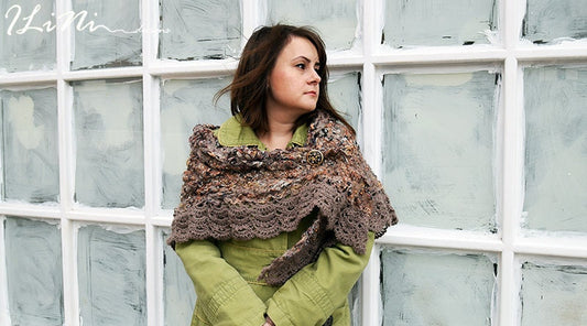 OOAK Handmade wrap / shawl in crazy felt technique from brown fibres ( wool / silk / alpaca / synthetic / mohair ) and knitted detail