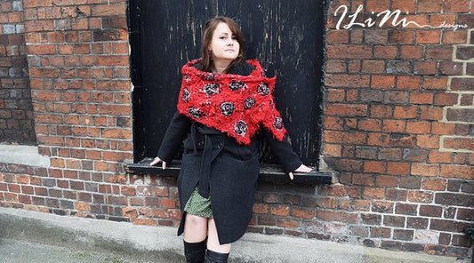 OOAK Handmade scarf / shawl in crazy felt technique from red and black fibres ( wool / silk / synthetic / mohair )