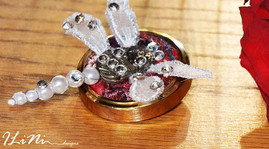 OOAK white dragonfly steampunk brooch
