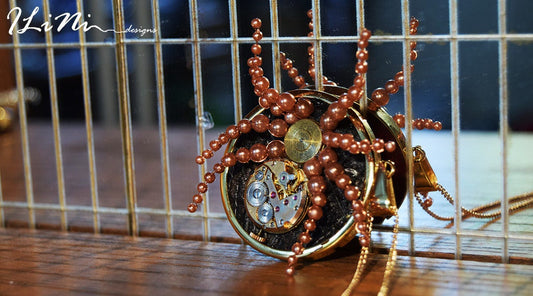 OOAK gold spider steampunk necklace
