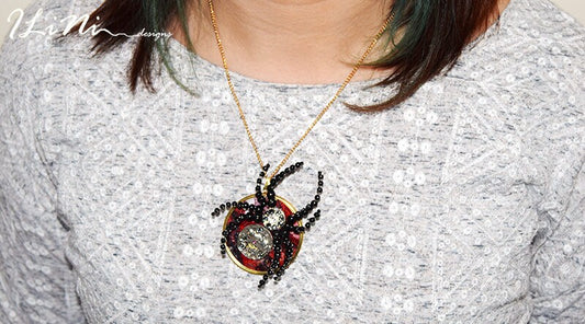 OOAK black spider steampunk necklace
