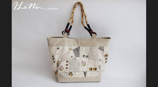 OOAK Handmade hand bag with wild sorghum and a snail - summer edition - hand embroidery detail in silk and cotton